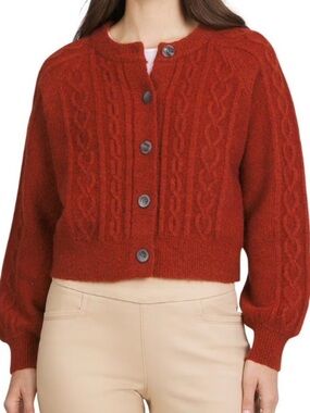 Chaps Rust Orange Cable-Knit Button Cardigan Women’s Medium